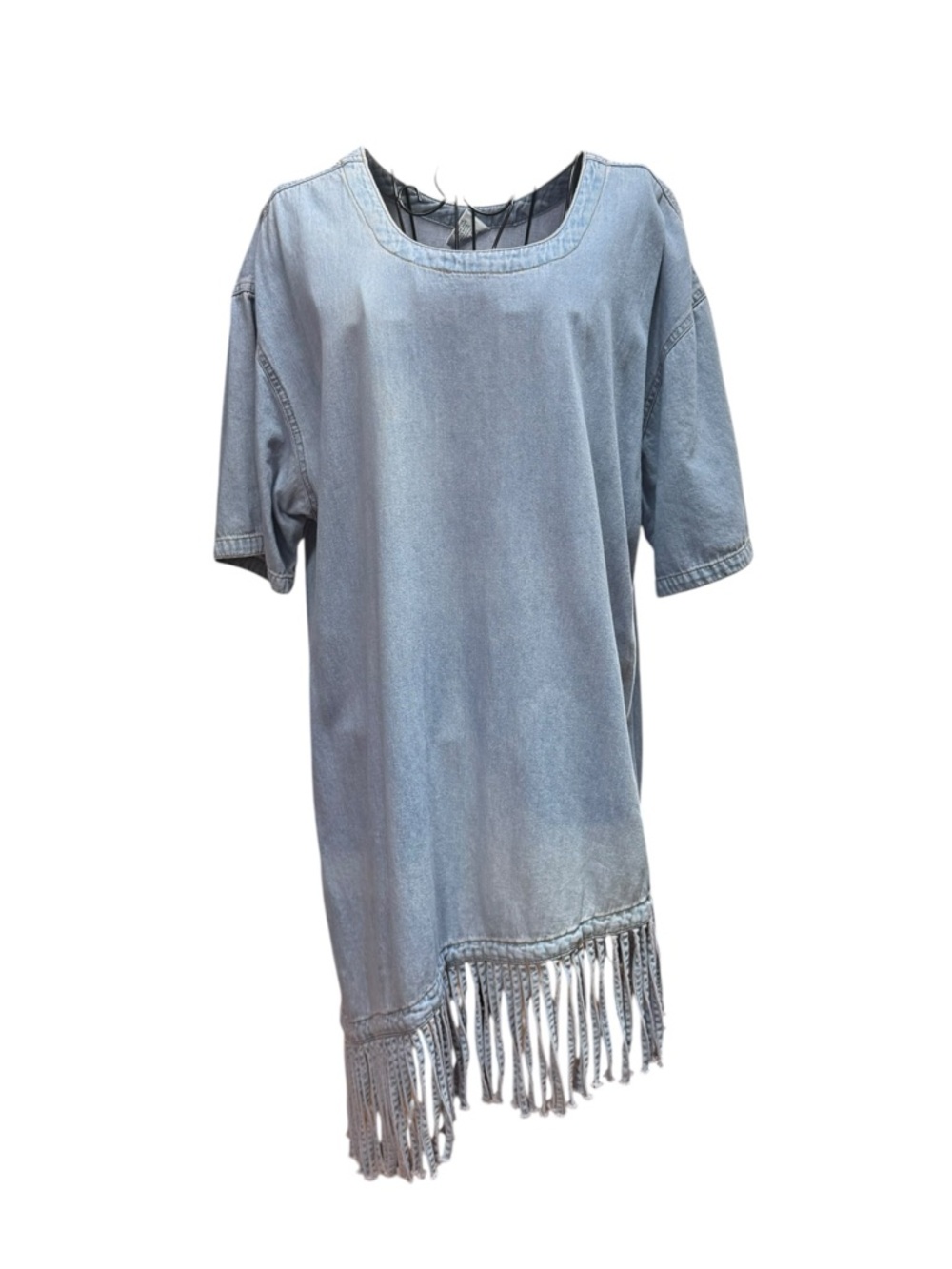 Vintage CMC Color Me Cotton Fringed Light Wash Denim Asymmetrical Dress XL